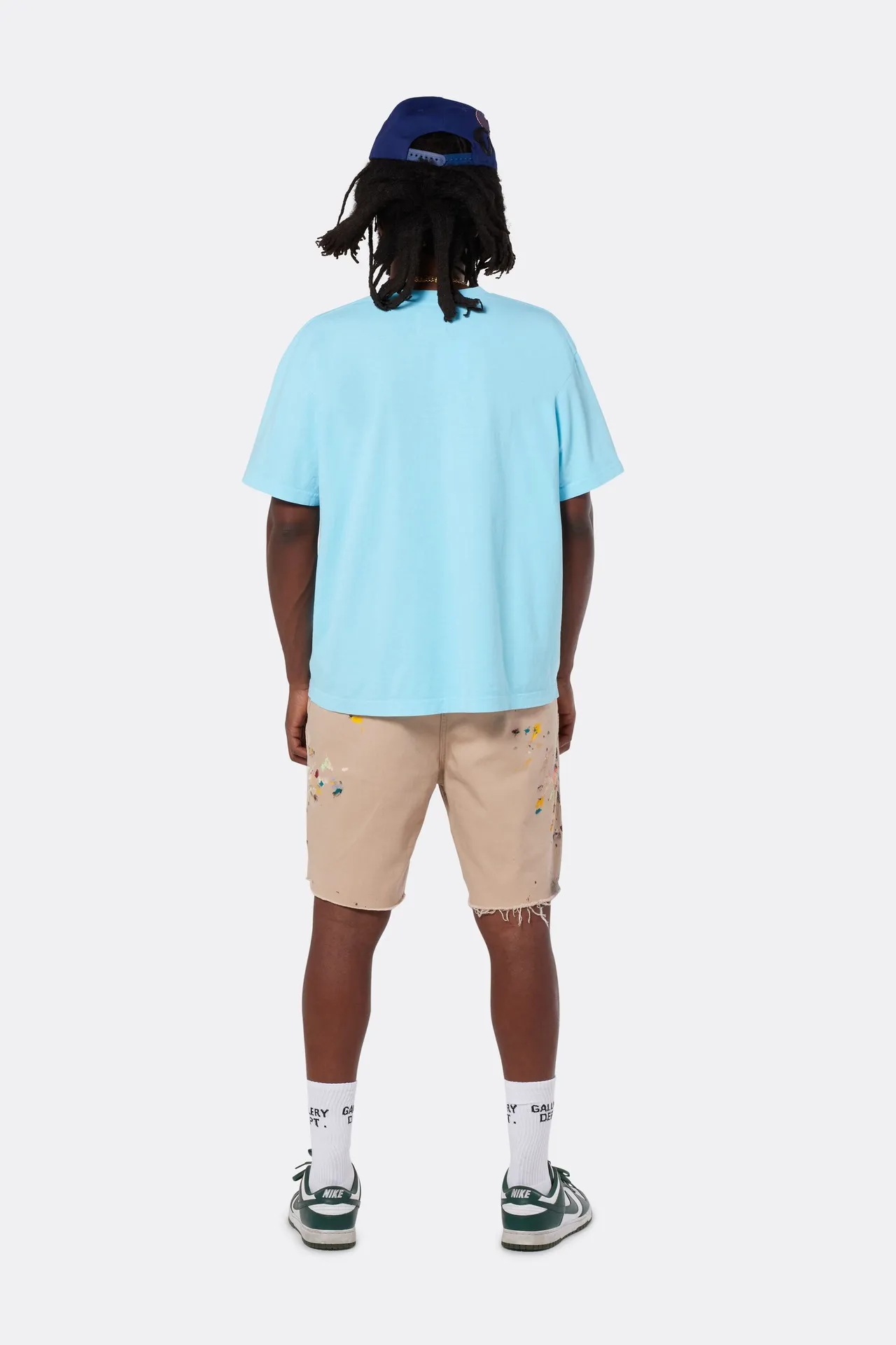 GALLERY DEPT. RICKY SHORT/KHAKI Splash-ink knife-cut khaki work shorts, khaki color 30-32-34-36 code, re-adjusted version, re-washed to make old VINTAGE, hand-made acrylic splash-ink graffiti, genuine cowhide steel stamped LOGO leather tag, original version with LOGO buttons